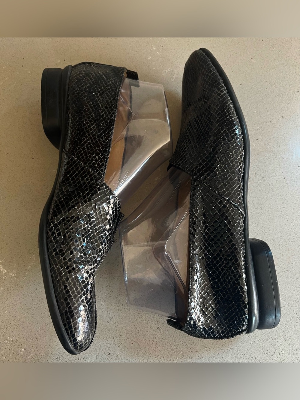 Brunate Made In Italy Leather Snakeskin Flats Square Toe Slip On Shoes Black 8 - Picture 8 of 12